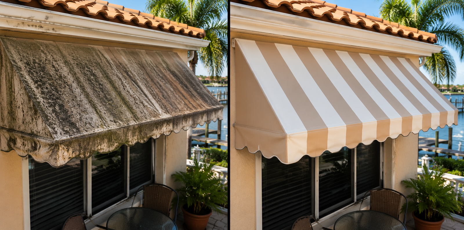 Before and after awning cleaning in Bradenton, FL