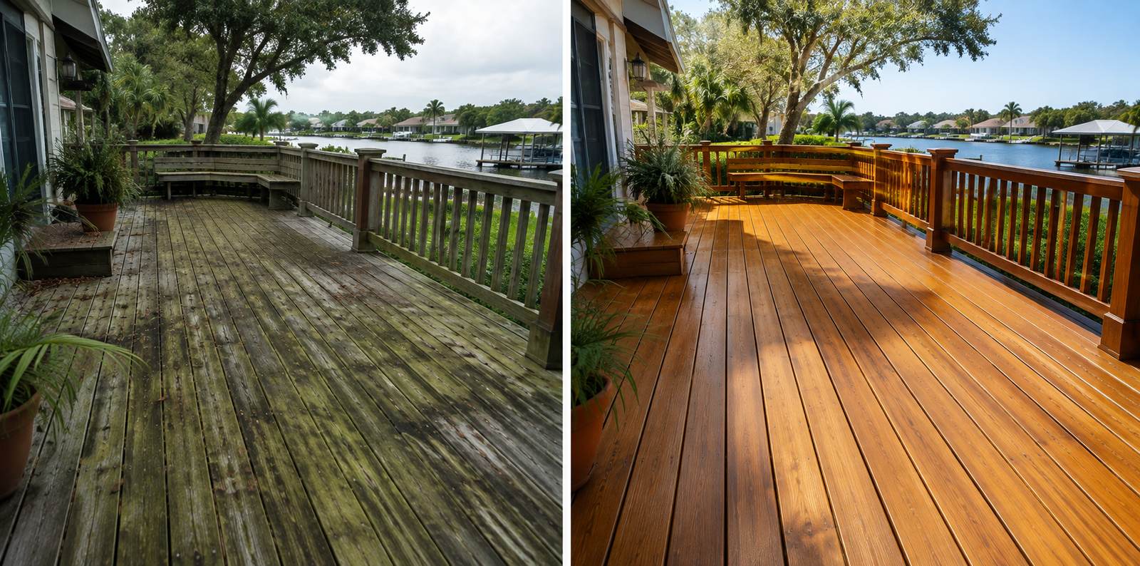 Before and after deck restoration in Bradenton, FL