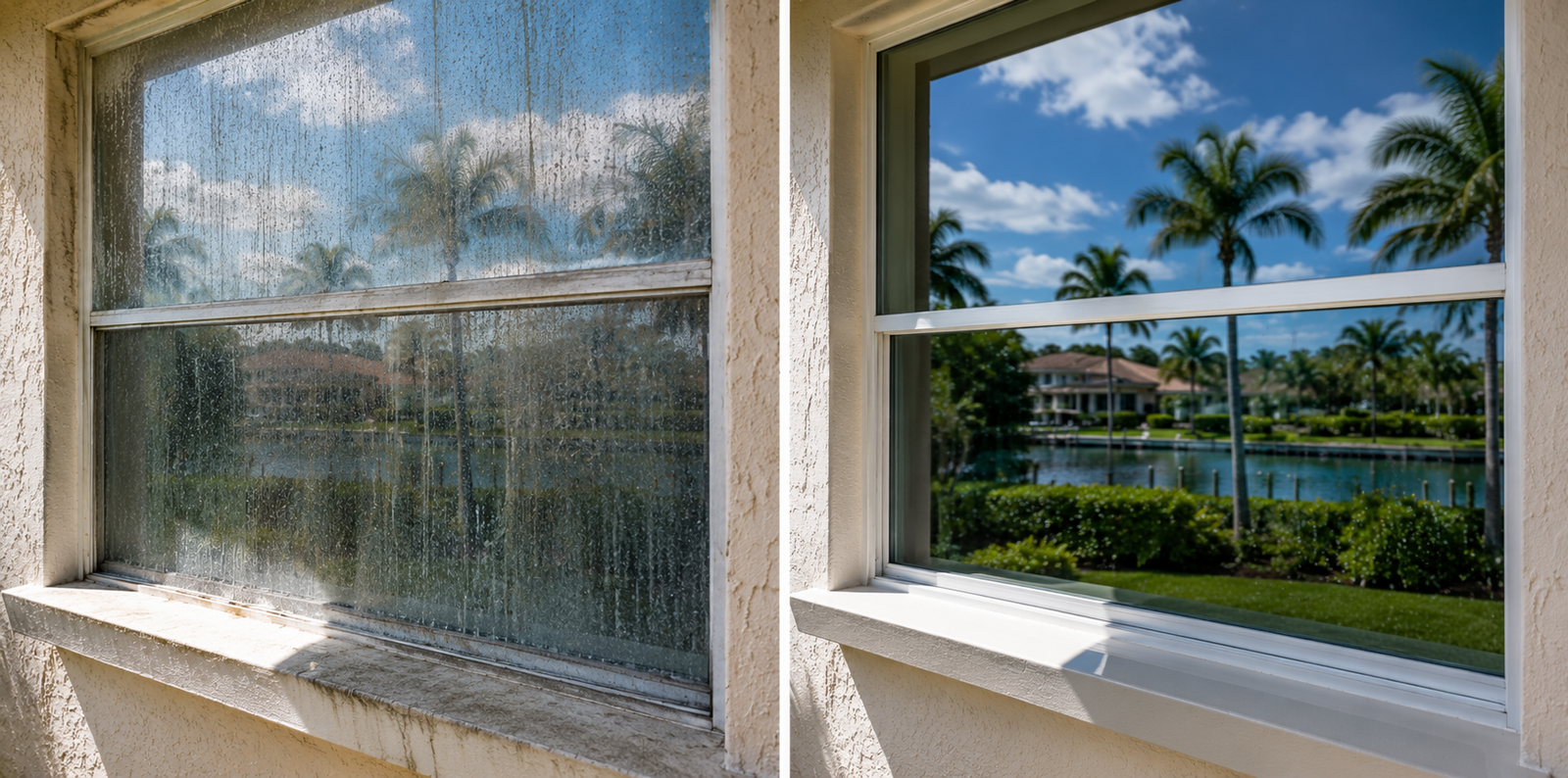 Before and after window cleaning in Bradenton, FL