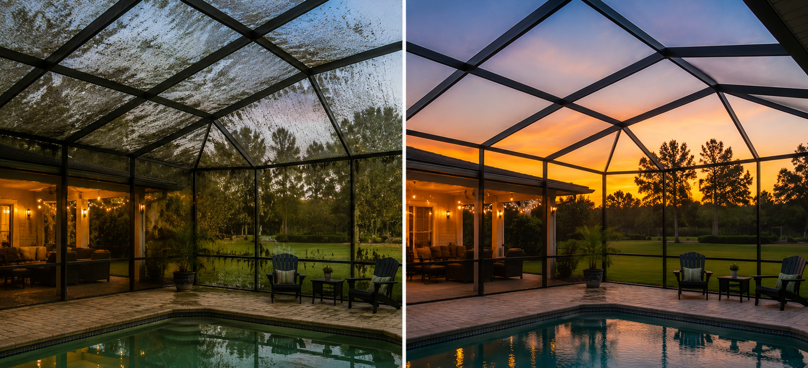 Bradenton pool cage cleaning before and after