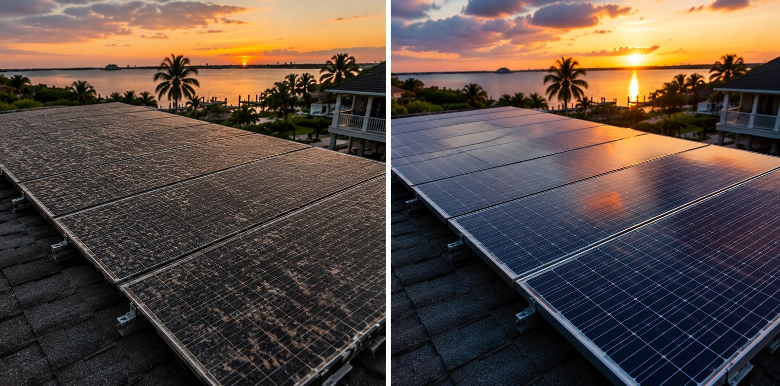 Solar panel cleaning at a Bradenton waterfront home