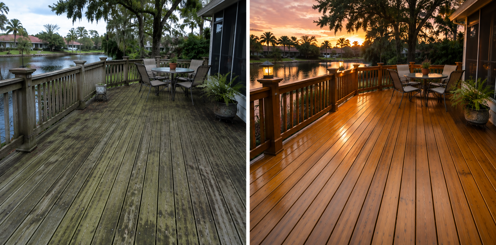Weathered wood deck after professional cleaning in Bradenton